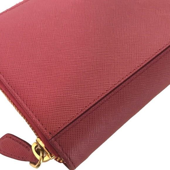 PRADA Long Wallet Purse 1M1157 leather Pink wine red Round zip - Picture 13 of 14